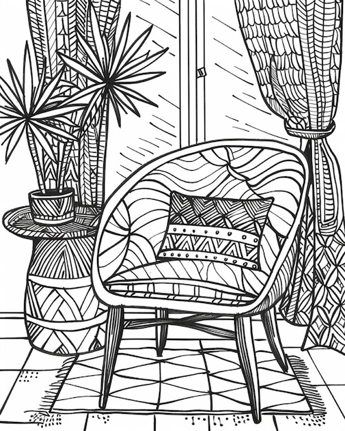 chair with plant coloring book for adults