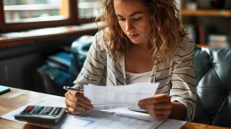 Chartered accountant lady doing invoice calculations Generative Ai
