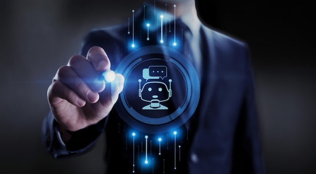 Chatbot computer program Business Man Developing Virtual Digital Web Design Using AI Technology