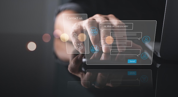 Chatbot conversation assistant Person using online customer service with chat bot to get support Artificial intelligence and CRM software automation technology customer support center