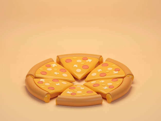 Cheese pizza cut in equal pieces on background Flat lay of four cheese pizza 3d rendering