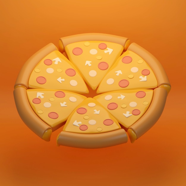 Cheese pizza cut in equal pieces on background Flat lay of four cheese pizza 3d rendering