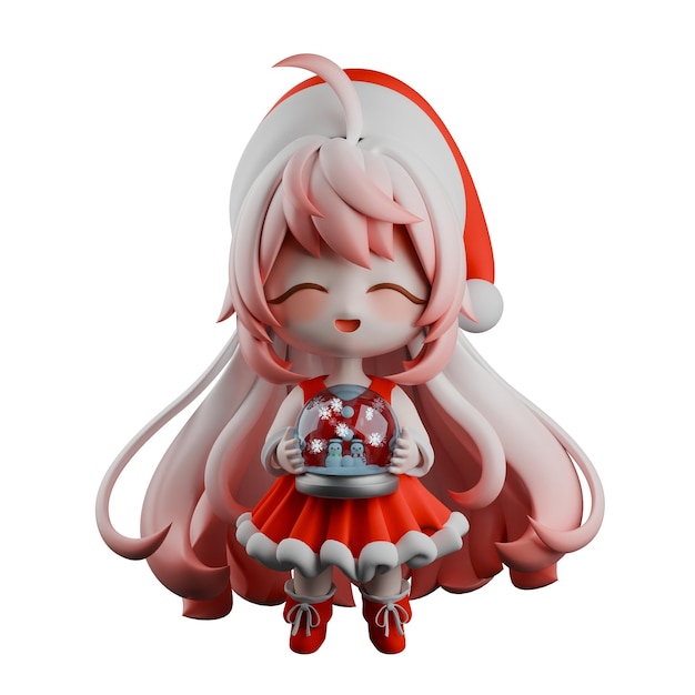 chibi girls santa hold snowball toy