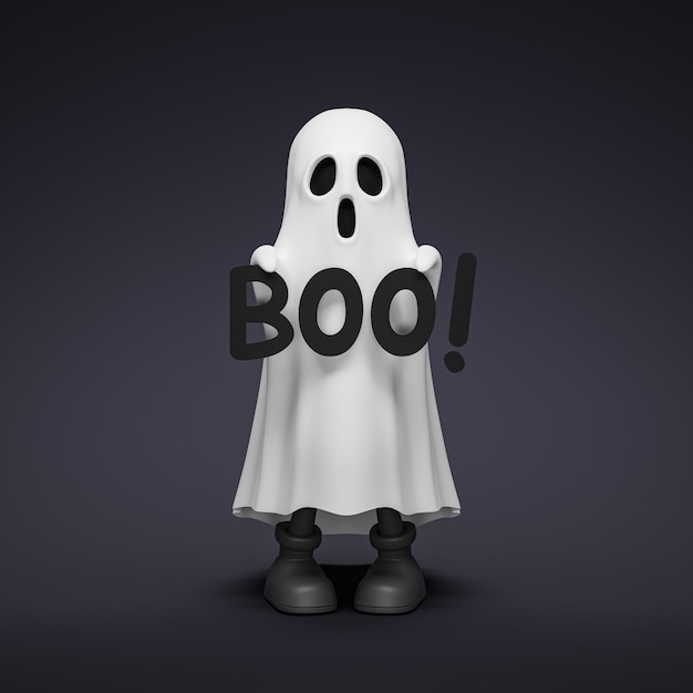 children in white robes  cute ghost halloween's day with text boo!. 3d illustration.