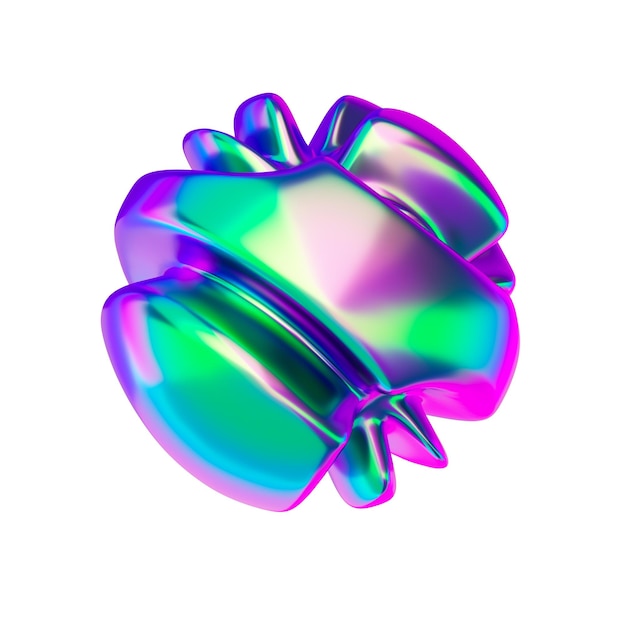Chrome shape with bright gradient colors 3d rendering Isolated on white