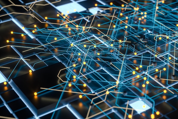 circuit board and current data data background 3d rendering computer digital drawing