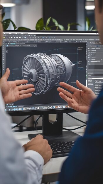Close Up of a Desktop Computer Monitor Screen with 3D CAD Software with Prototype Jet Engine Projec