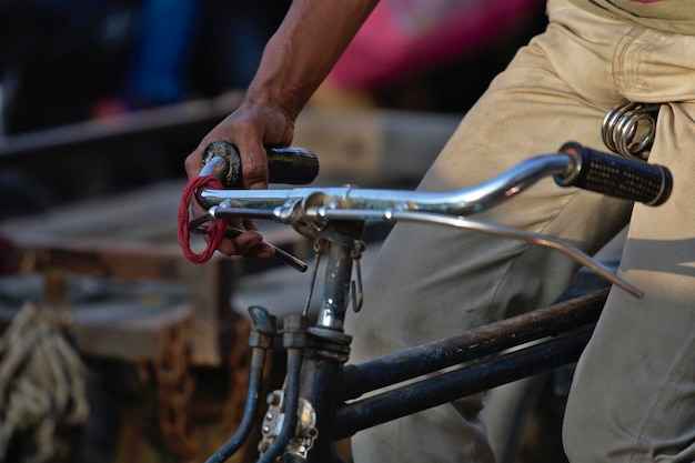 Close-up of bicycle on metal