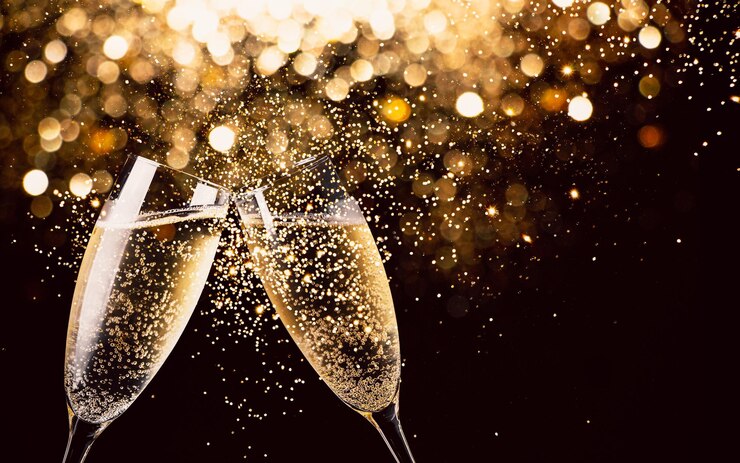 Fotografie close-up of champagne flutes against black background