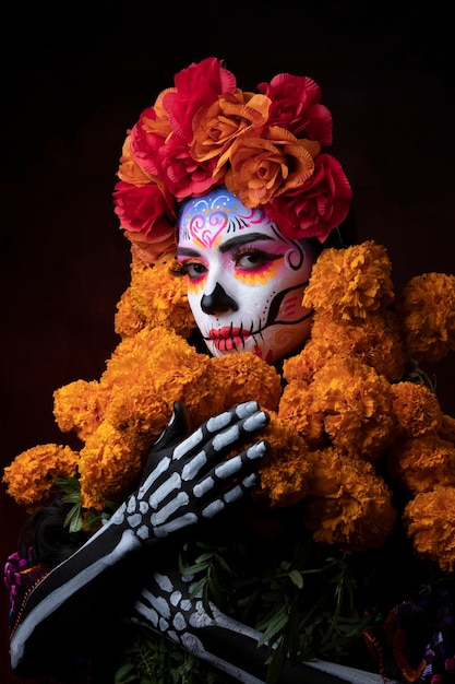 Close-up of mask against black background