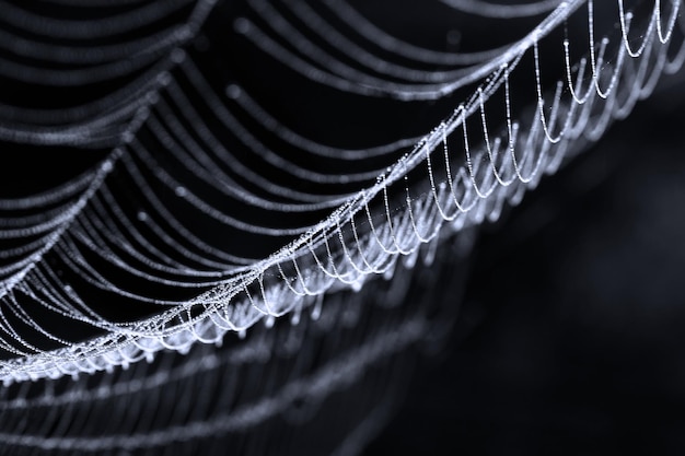 Close-up of spider web on black background