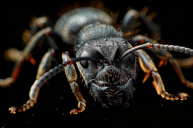 closeup of a black ant with sharp details