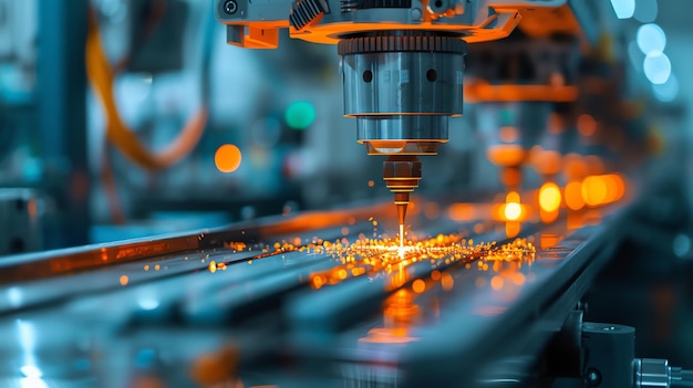 closeup of industrial laser cutting machine in operation