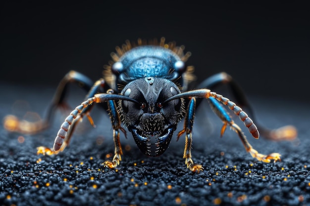 closeup portrait of a blue ant