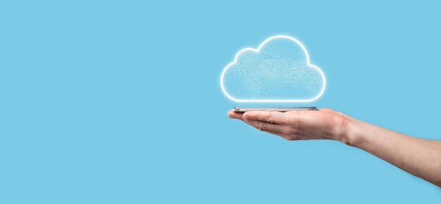 Cloud computing conceptcloud for transfer dataCloud computing big data center future infrastructure digital ai concept Virtual hosting symbolicon upload downloadVirtual hosting symbol