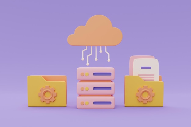 cloud computing technology and online data storage for business network concept server racks with security protection system 3d rendering