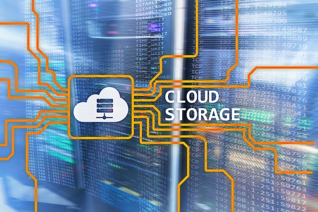 Cloud data storage concept on server room background