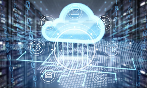 Cloud service icon with options and devices