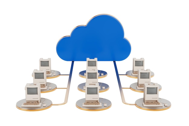 cloud storage concept cloud computing networking scene 3d rendering