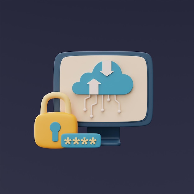 cloud storage technology concept with blue cloud symbol and padlock on computure online databasetransfer data informationminimal style3d renderingxa