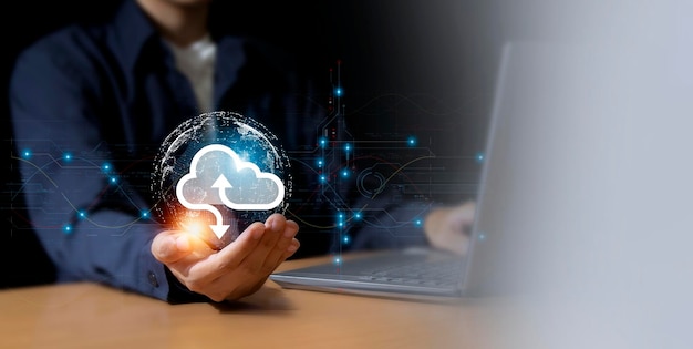 Cloud technology in businessmans handnetwork and internet service concept