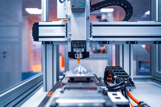 CNC Laser cutting of metal, modern industrial technology. Small depth of field. Warning - authentic shooting in challenging conditions.