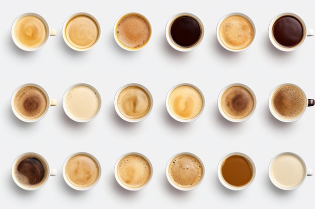 Coffee Cup Delight A Top View Assortment Collection Isolated on a White Background
