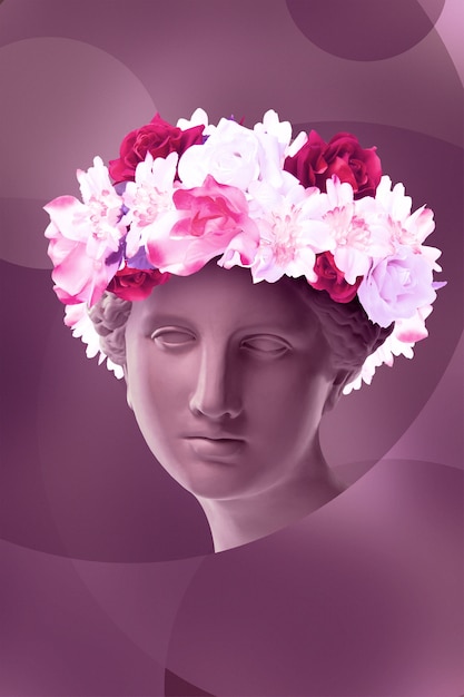 collage with plaster antique sculpture of human face contemporary art poster funky punk minimalism