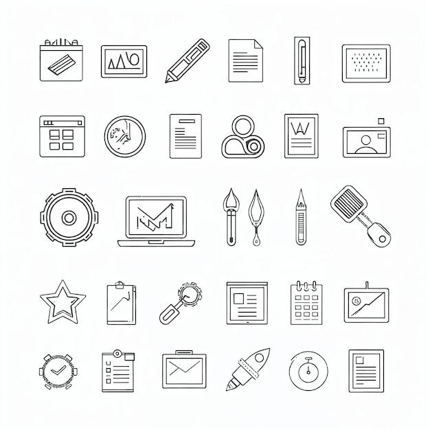Collection of Black and White Icons for Design