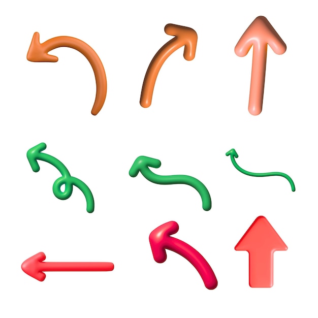 Collection of Colorful 3D Arrows Pointing in Different Direction