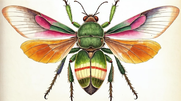 colorful beetle illustration with detailed wings and vibrant colors