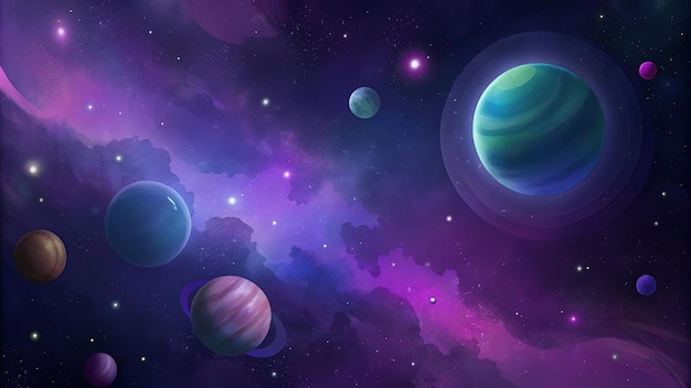 Colorful planets in the starry night