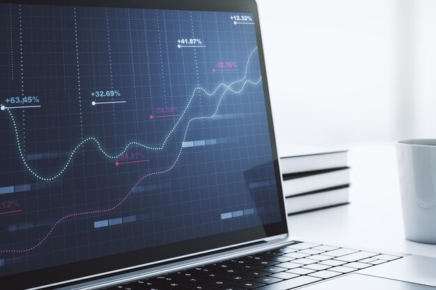 Computer monitor with abstract creative analytics data spreadsheet analytics and analysis concept 3D Rendering