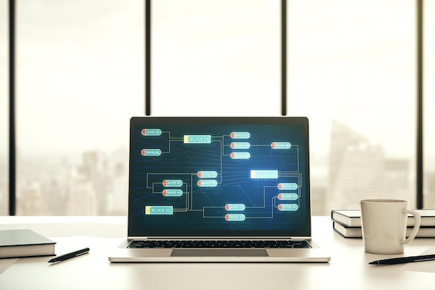 computer monitor with abstract creative programming illustration big data and blockchain concept 3d rendering