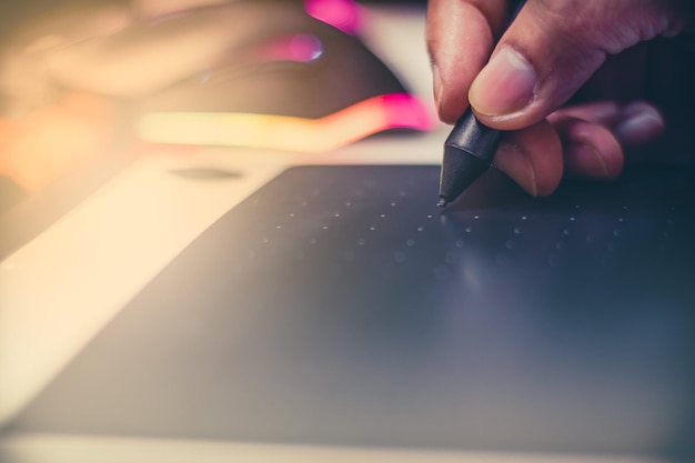 concept of a digital signature and working business on a tablet in the modern world