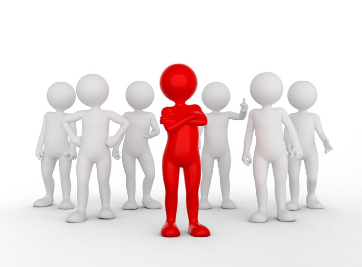 Fotografie confident team leader concept toon man with his army of people