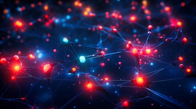 Connect with the nodes of abstract neon connection clusters