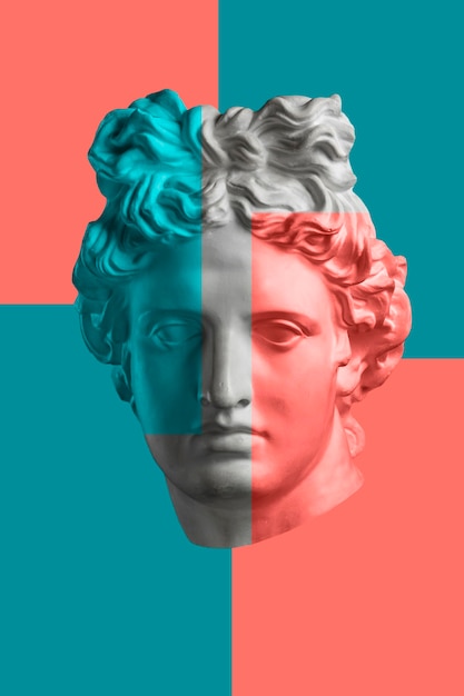 contemporary art concept collage with antique sculptures head in a surreal style. modern unusual art. zine culture.