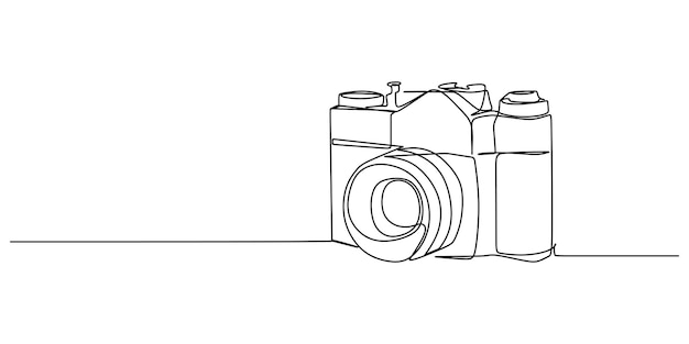 Continuous single one line of camera isolated on white background