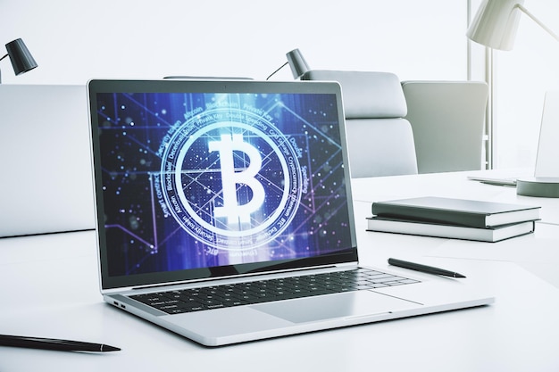 creative bitcoin concept on modern computer monitor 3d rendering