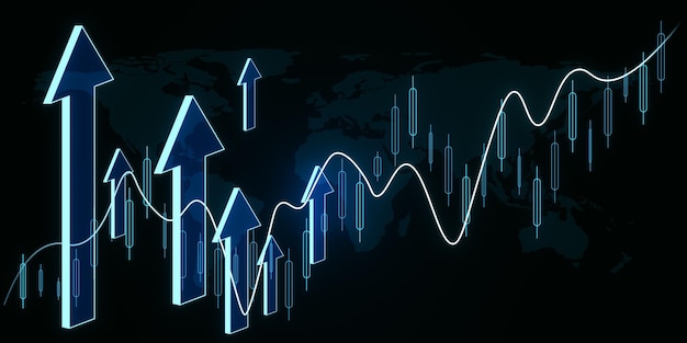 creative glowing growing forex chart with arrows on dark wallpaper financial growth and stock concept 3d rendering