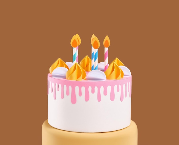 creative paper cake with festive candles concept of happy sweet birthday party
