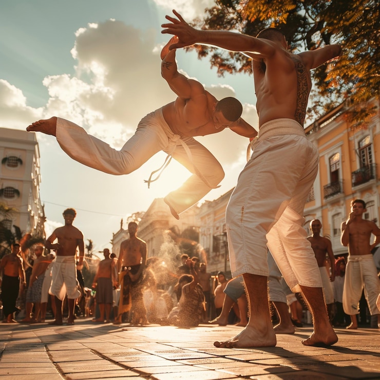 Fotografie cultural brazilian street capoeira performance men standing together