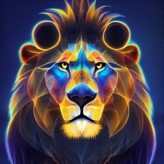 Cute animal little pretty colorful lion portrait from a splash of watercolor illustration