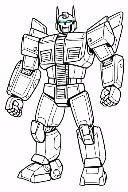 cute kids robot transformer line art hand drawn kawaii kids coloring book illustration