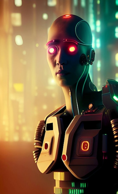 cyberpunk cyborg women neon art robot concept draw