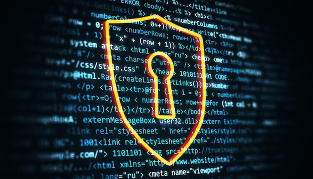Cybersecurity shield with keyhole over digital code background 3D Rendering