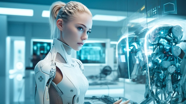 Cyborg woman in the laboratory