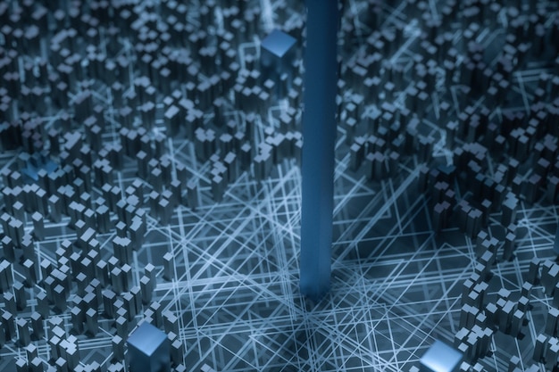dark technological lines background with cubes and lines 3d rendering