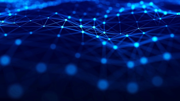 data technology illustration abstract futuristic background wave with connecting dots and lines on dark background wave of particles
